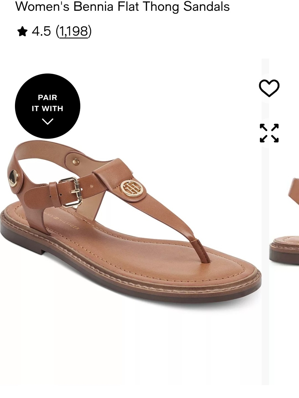 Tommy Hilfiger Brown Leather T-Strap Sandals with Gold Accents - Picture 3 of 4
